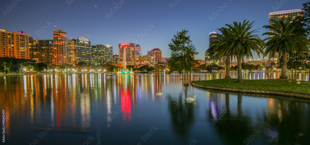 ORLANDO, FL - Skyline of Orlando, Florida from historic Lake Eola Park.Located in Orlando Florida.