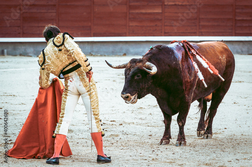 Traditional corrida - bullfighting in spain. Bulfighting has been prohibited in Catalunia since 2011 for animal torturing.