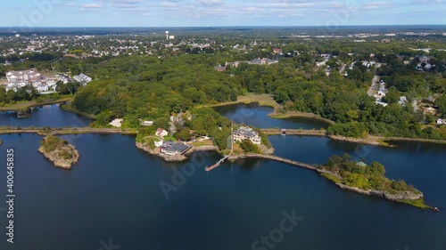 East Providence Squantum Point aerial view at the coast of Providence River in East Providence, Rhode Island RI, USA.  photo