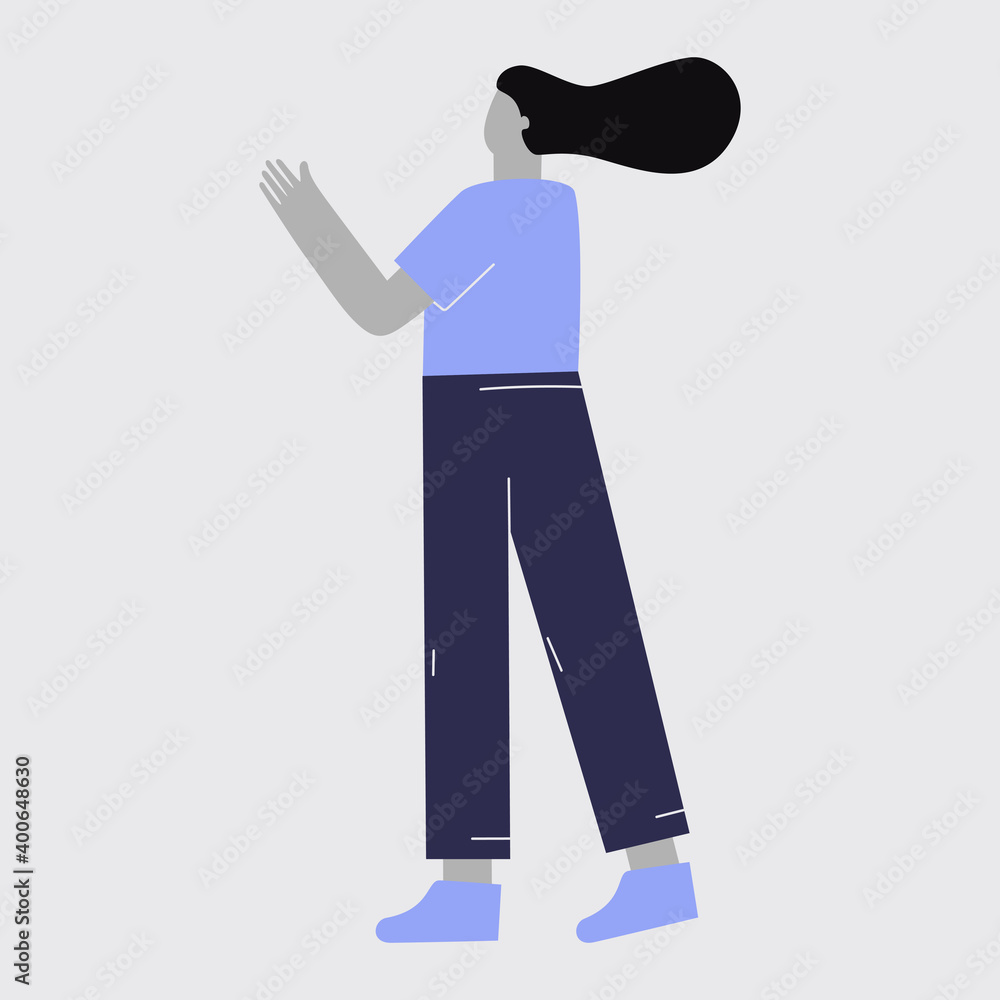 Flat illustration of a girl. Girl in different body positions. Illustration of a person in flat style in space, in the air