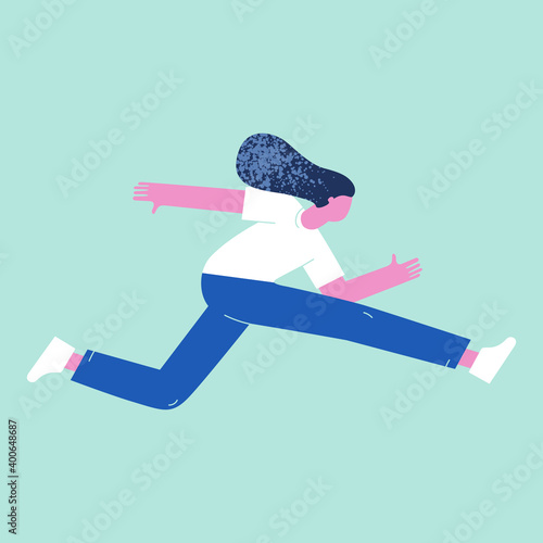 Flat illustration of a girl. Girl in different body positions. Illustration of a person in flat style in space, in the air