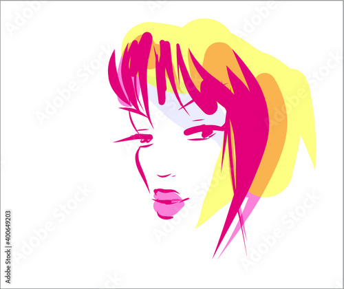 VECTOR Background with a
stylish  original hand-drawn graphics portrait  with beautiful young attractive girl model for design