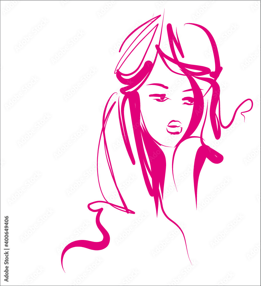 VECTOR Background with a
stylish original hand-drawn graphics portrait with beautiful young attractive girl model for design VECTOR Background with a
stylish original hand-drawn graphics portrait with beautiful young attractive girl model for design