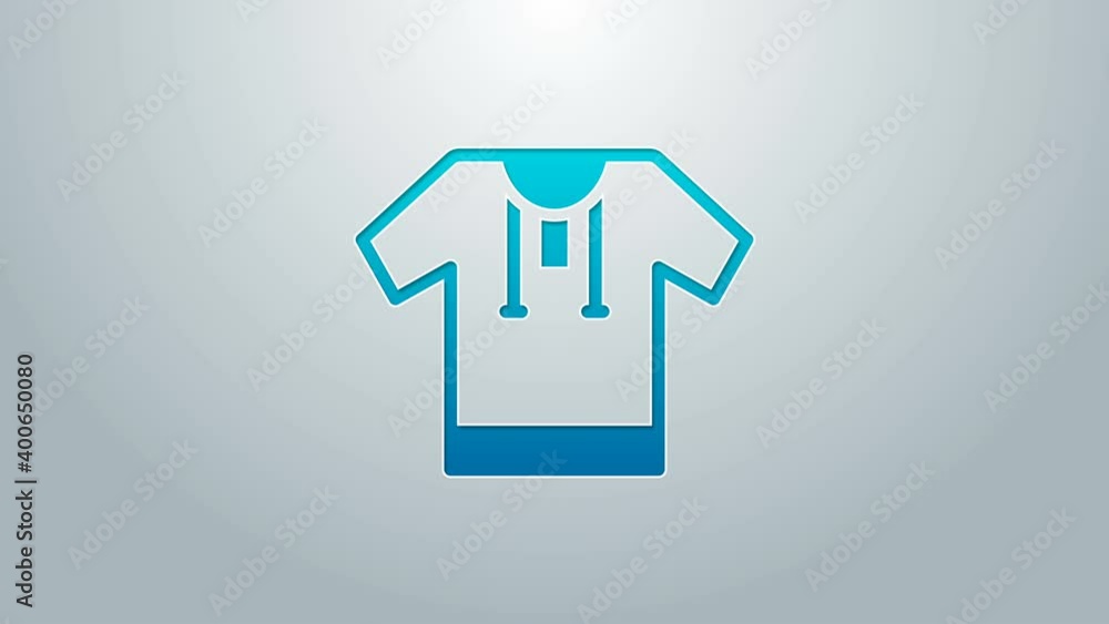 Blue line Embroidered shirt icon isolated on grey background. National ukrainian clothing. 4K Video motion graphic animation Blue line Embroidered shirt icon isolated on grey background. National ukrainian clothing. 4K Video motion graphic animation
