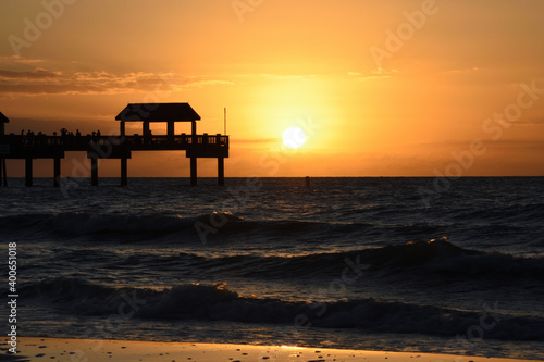 Sunset silhouette at Clearwater beach, Tampa,  Florida, USA. Copy space. © Supinda Duke-Aiton