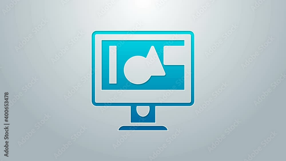 Blue line Computer monitor screen icon isolated on grey background. Electronic device. Front view. 4K Video motion graphic animation Blue line Computer monitor screen icon isolated on grey background. Electronic device. Front view. 4K Video motion graphic animation
