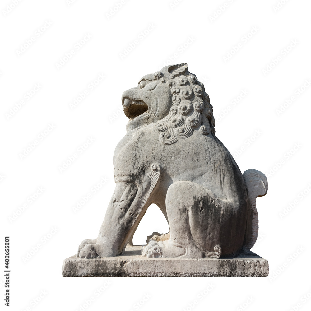 ancient stone lion isolated