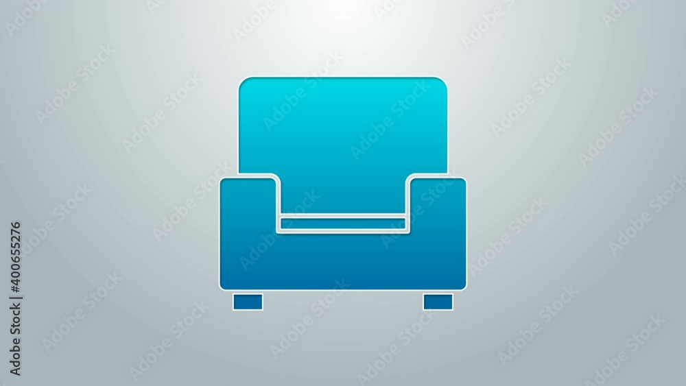 Blue line Armchair icon isolated on grey background. 4K Video motion graphic animation Blue line Armchair icon isolated on grey background. 4K Video motion graphic animation