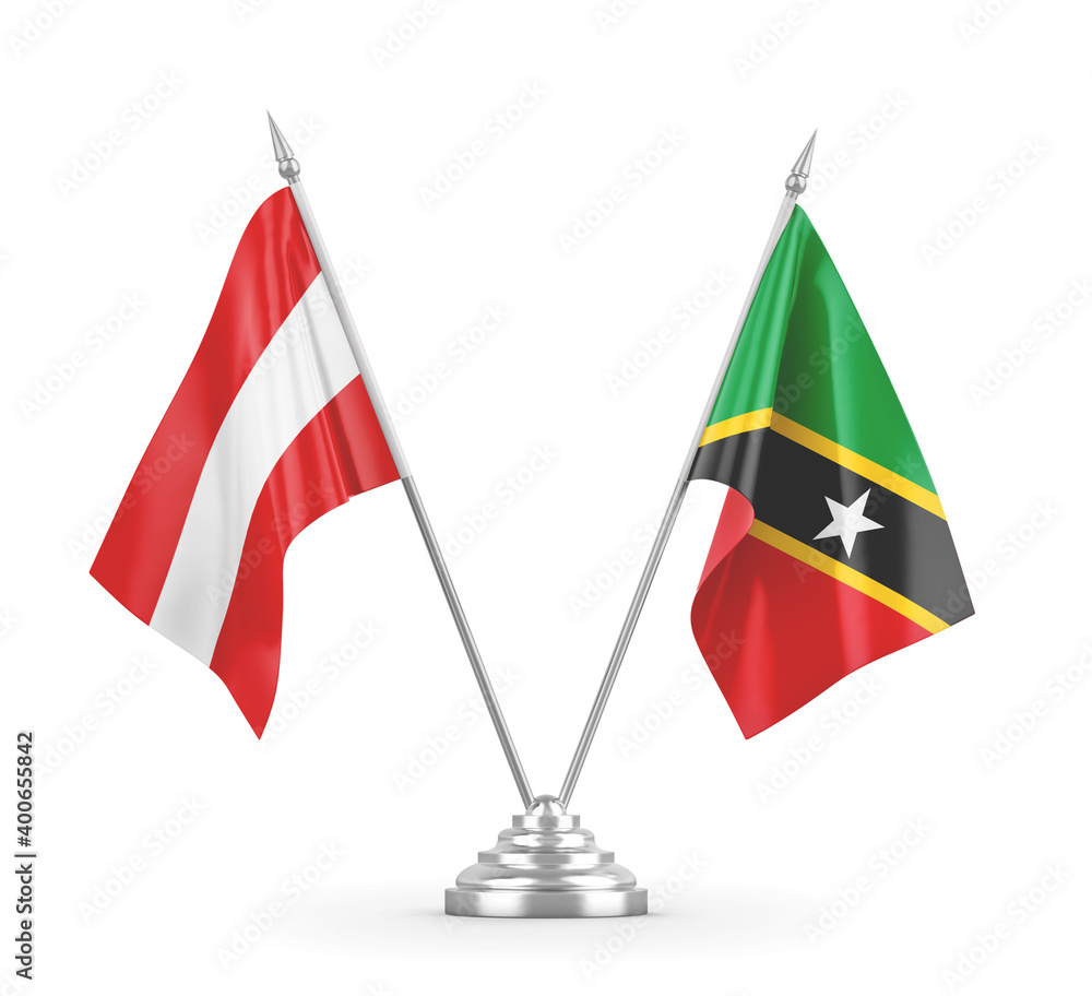 Saint Kitts and Nevis and Austria table flags isolated
