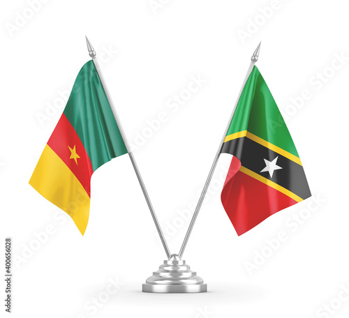 Saint Kitts and Nevis and Cameroon table flags isolated
