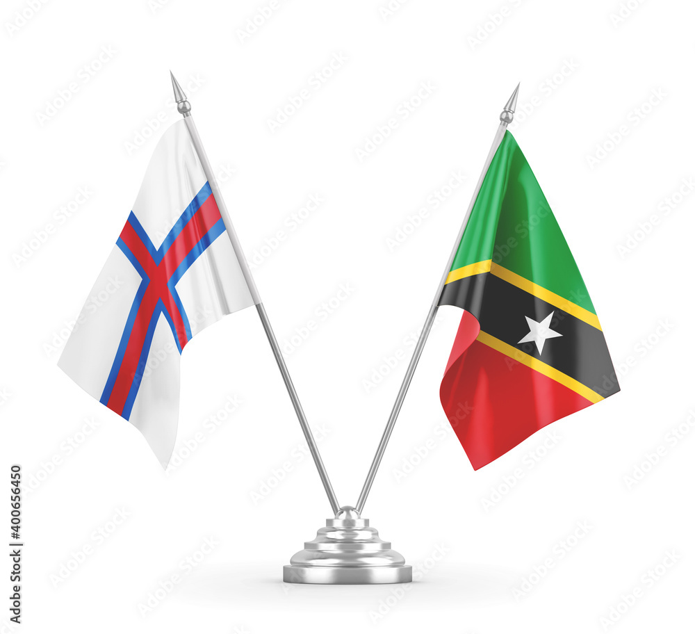 Saint Kitts and Nevis and Faroe Islands table flags isolated on white