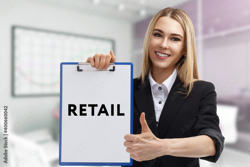 Business, technology, internet and network concept. Young businessman thinks over the steps for successful growth: Retail Business, technology, internet and network concept. Young businessman thinks over the steps for successful growth: Retail