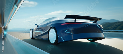 EV concept car run on the road. 3d rendering