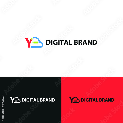 Data base storage initial letter Y logo concept with cloud and document paper for technology concept vector design logotype