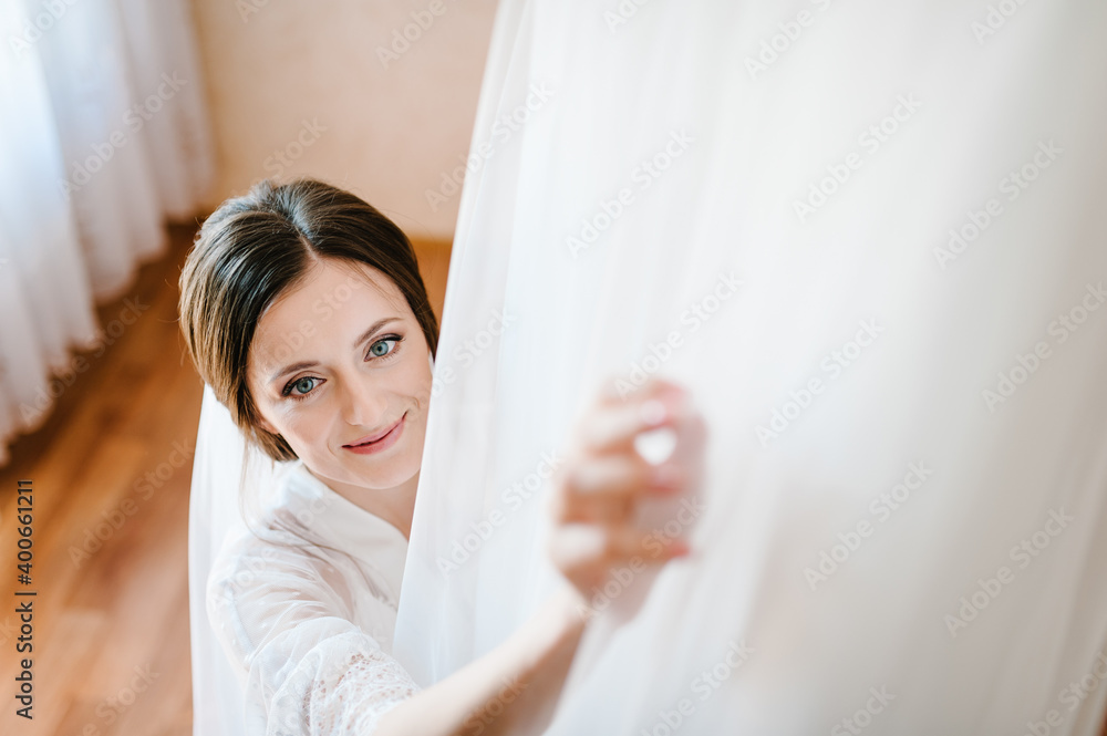 Bride touch on white wedding dress. Bride. Preparations. Bride touch on white wedding dress. Bride. Preparations.