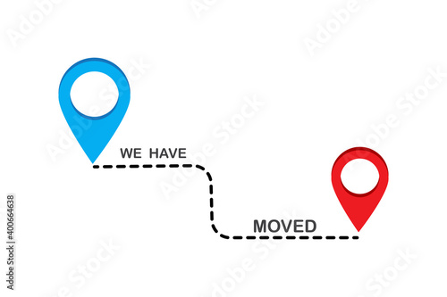Flat we have moved for site design. City illustration. We have moved. Shop local. Stock image.