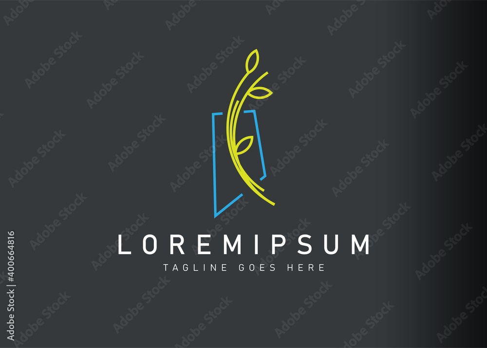 Fototapeta premium Plant stems logo design. Icon vector illustration of plant stems with rectangle frame. Modern logo design with line art style.