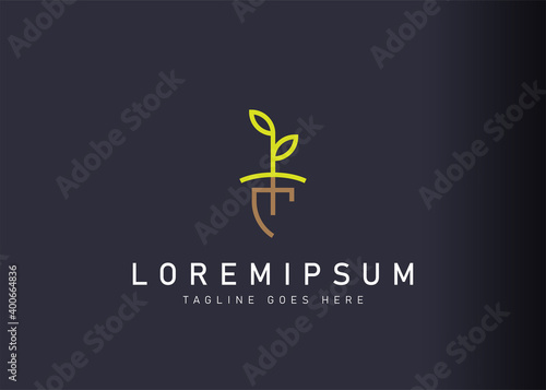 Reforestation logo design. Icon vector illustration of shovels and plant seeds. Modern logo design with line art style.
