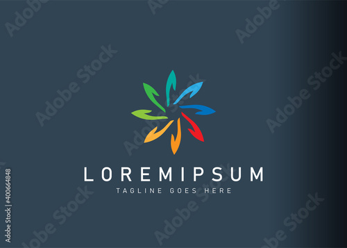 Colorful ceiling fan logo design. Icon vector illustration of social community. Modern logo design with line art style.
