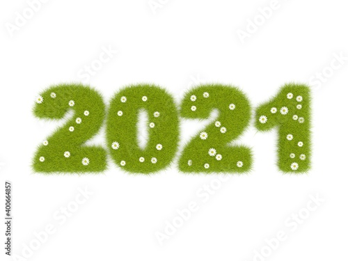 Green 2021 New Year sign isolated on white