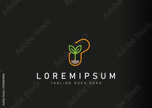 Plant seed capsule logo design. Icon vector illustration of natural medicine. Modern logo design with line art style.