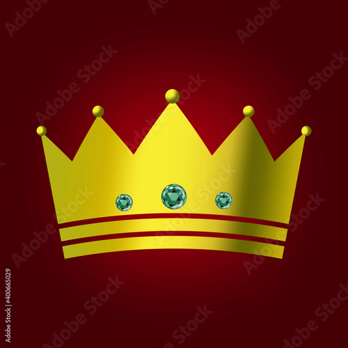 Gold crown stones on red background. Luxury vector illustration. Royal button. Vector design. Stock image.