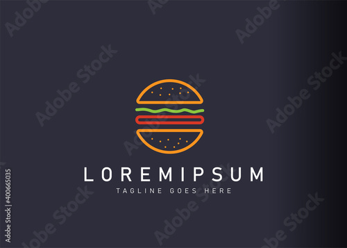 Burger logo design. Icon vector illustration of flat color neon burger. Modern logo design with line art style.