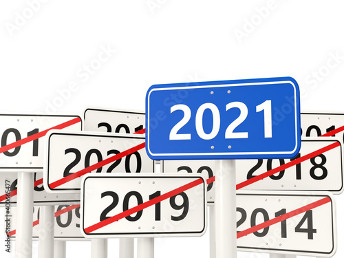 2021 New year symbol on a road sign
