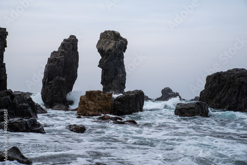 The sea alps of Omi Island in winter in Nagato City, Yamaguchi Prefecture photo