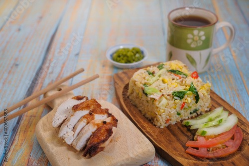 Chicken fried rice with fried chicken