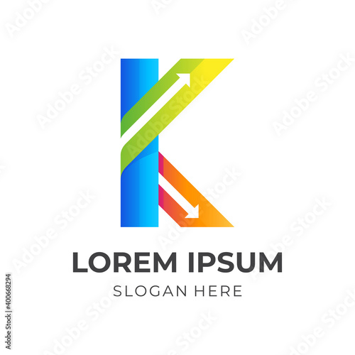 Free Download letter K arrow logo, letter K and arrow, combination logo with 3d colorful style - GFXLoad