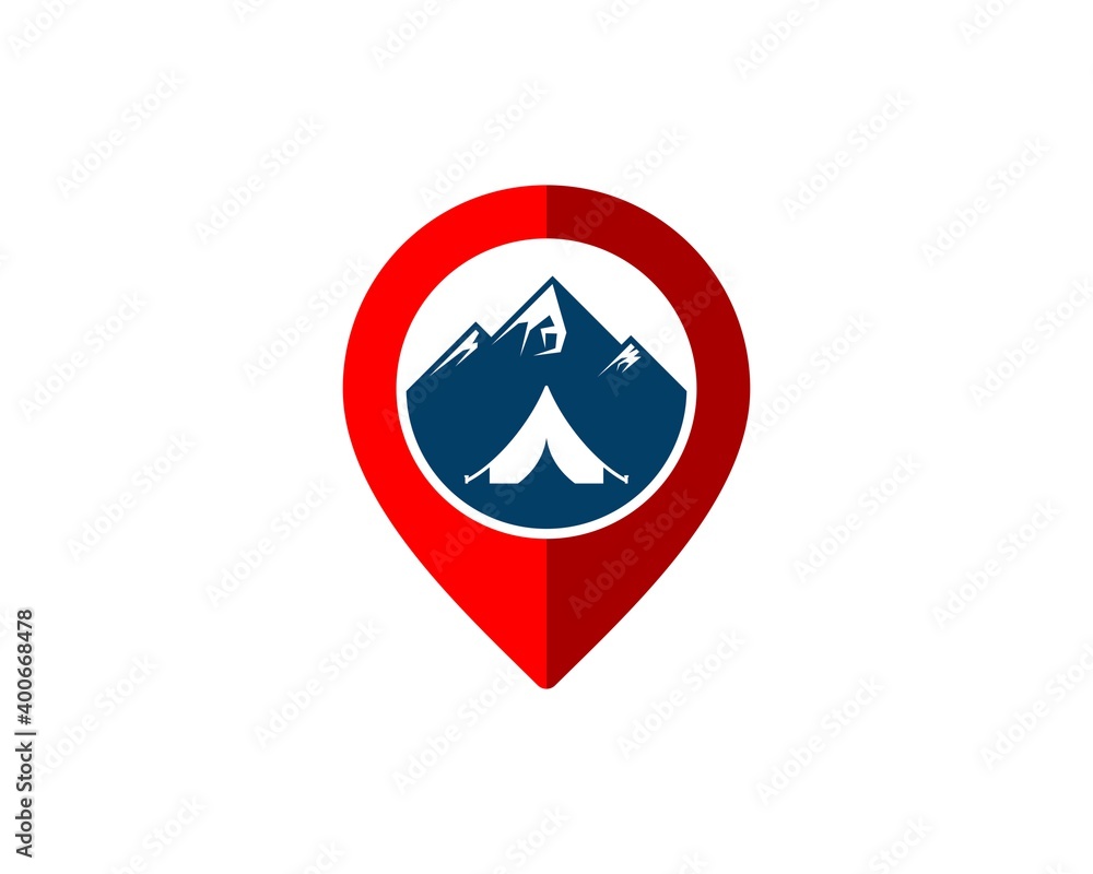 Pin location with tent camping and house Pin location with tent camping and house