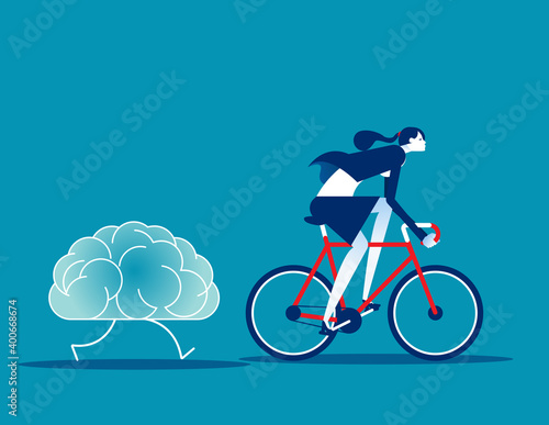 Businesswoman training brain. Brainstorm vector illustration concept