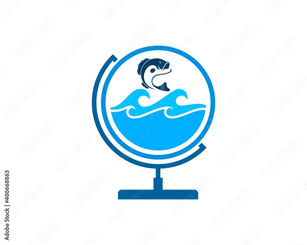 Globe with beach wave and jumping fish Globe with beach wave and jumping fish