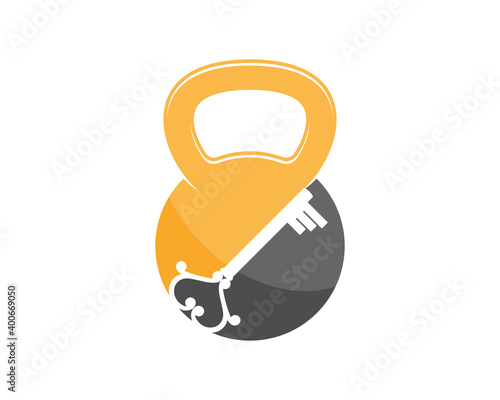 Gym kettle bell with key inside logo