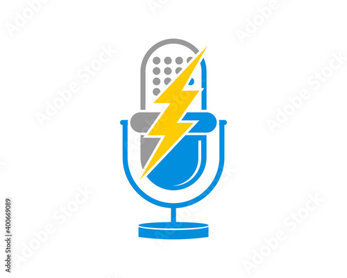 Microphone with electrical symbol logo