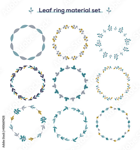 手描きの植物の素材セット（リング）