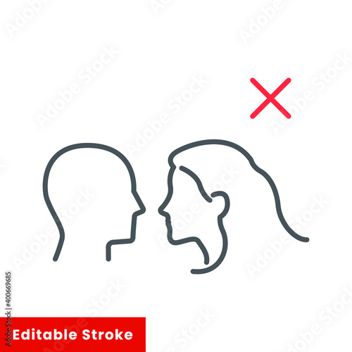 Do not kiss color line icons, coronavirus and covid-19, kissing prohibited sign, vector graphics, a linear icon on a white background, editable stroke eps 10