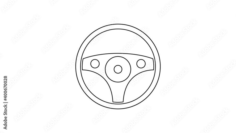 Black line Steering wheel icon isolated on white background. Car wheel icon. 4K Video motion graphic animation Black line Steering wheel icon isolated on white background. Car wheel icon. 4K Video motion graphic animation