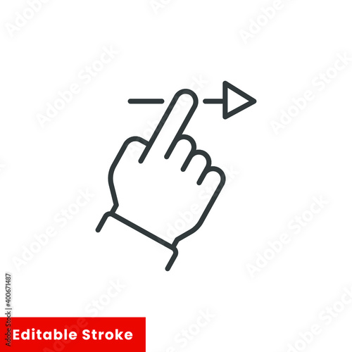 swipe right icon, slide finger, unlock phone action, line symbol set on white background - editable stroke vector illustration eps10