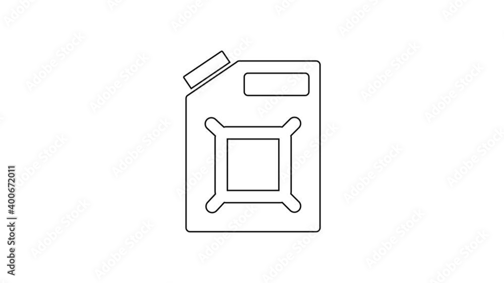 Black line Canister for gasoline icon isolated on white background. Diesel gas icon. 4K Video motion graphic animation Black line Canister for gasoline icon isolated on white background. Diesel gas icon. 4K Video motion graphic animation