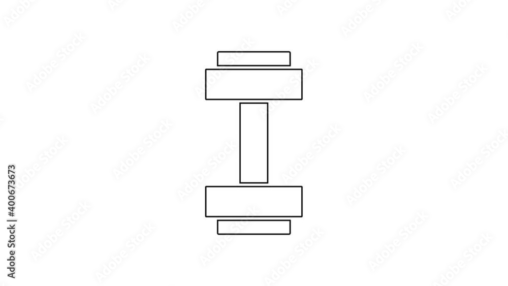Black line Dumbbell icon isolated on white background. Muscle lifting icon, fitness barbell, gym, sports equipment, exercise bumbbell. 4K Video motion graphic animation Black line Dumbbell icon isolated on white background. Muscle lifting icon, fitness barbell, gym, sports equipment, exercise bumbbell. 4K Video motion graphic animation