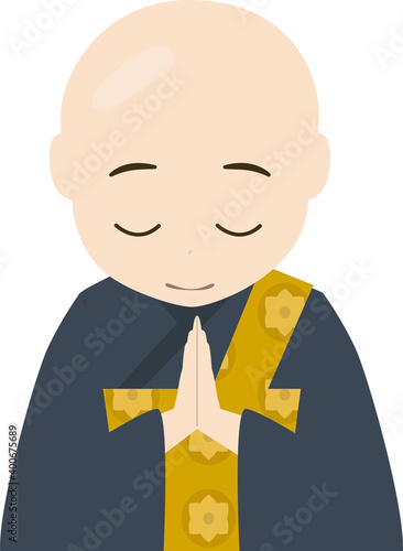 礼をする可愛いお坊さんの上半身イラスト