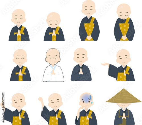 可愛いお坊さんの上半身イラストセット