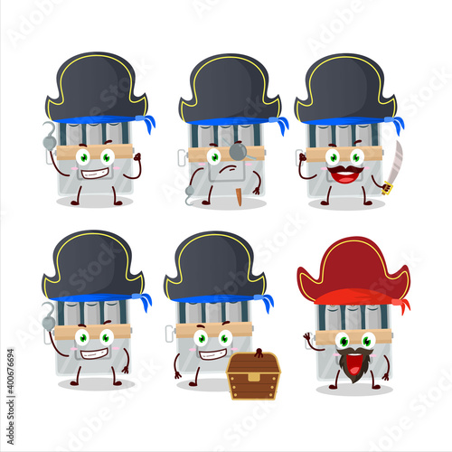 Cartoon character of box of sardines with various pirates emoticons