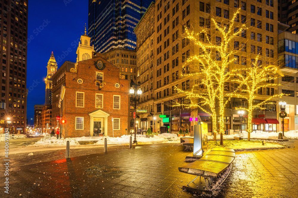 Boston Old state house at Christmas time