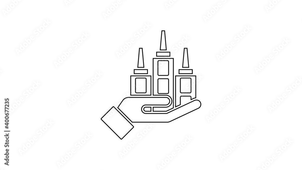 Black line Skyscraper icon isolated on white background. Metropolis architecture panoramic landscape. 4K Video motion graphic animation Black line Skyscraper icon isolated on white background. Metropolis architecture panoramic landscape. 4K Video motion graphic animation