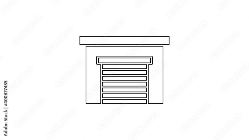 Black line Garage icon isolated on white background. 4K Video motion graphic animation Black line Garage icon isolated on white background. 4K Video motion graphic animation