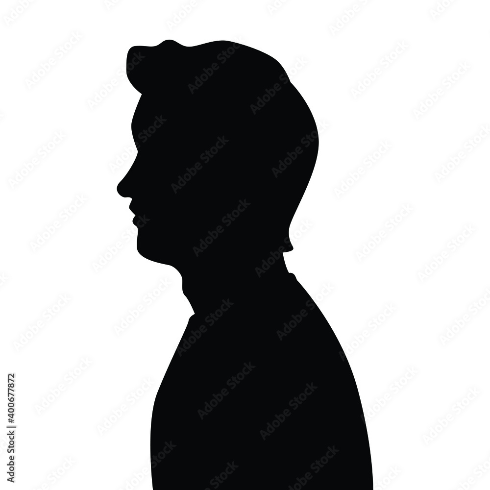 Young man silhouette vector, black and white people.