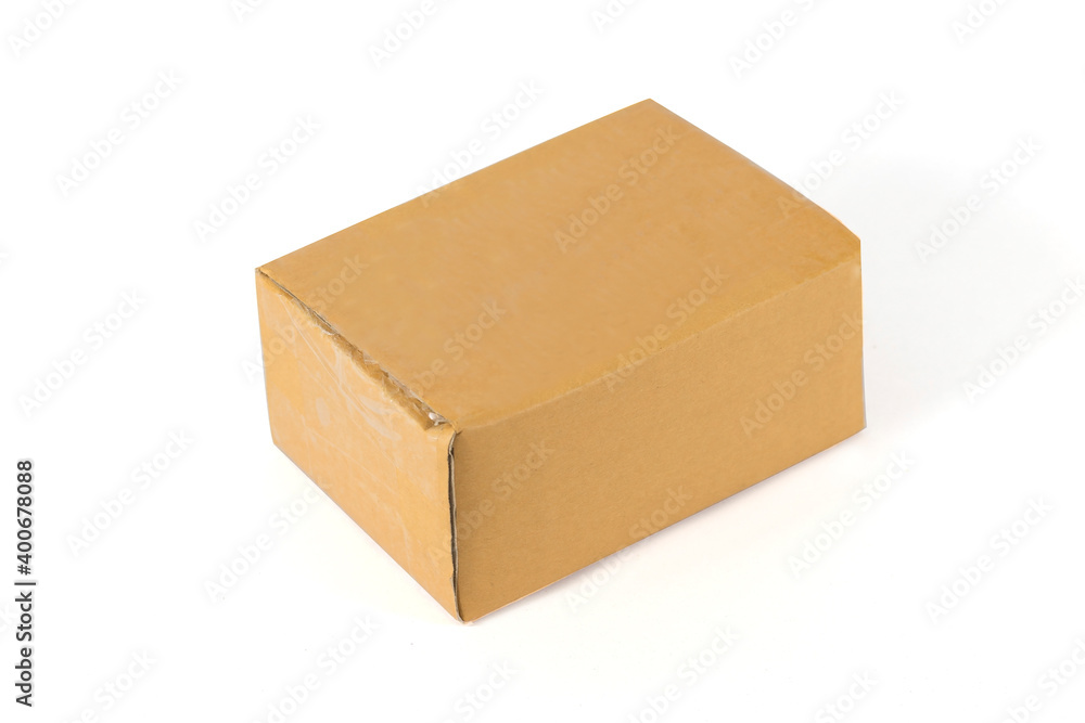 Boxes for used parcel delivery packaging on white background Boxes for used parcel delivery packaging on white background